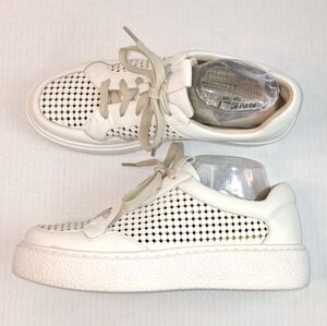 Vaneli Sport Yago Perforated White Leather Lace Up Platform Sneakers